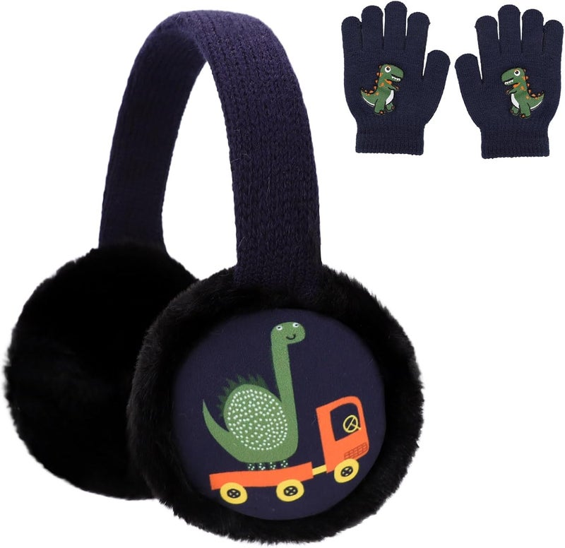 BUTITNOW Boys Truck Ball Game Controller Excavator Earmuffs & Gloves Set, Soft Plush Comfortable Winter Outdoor Ear Warmers - Image 1